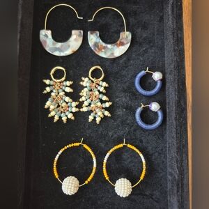 Brightly Colored Anthropologie Hoop Earrings - 4 Pairs